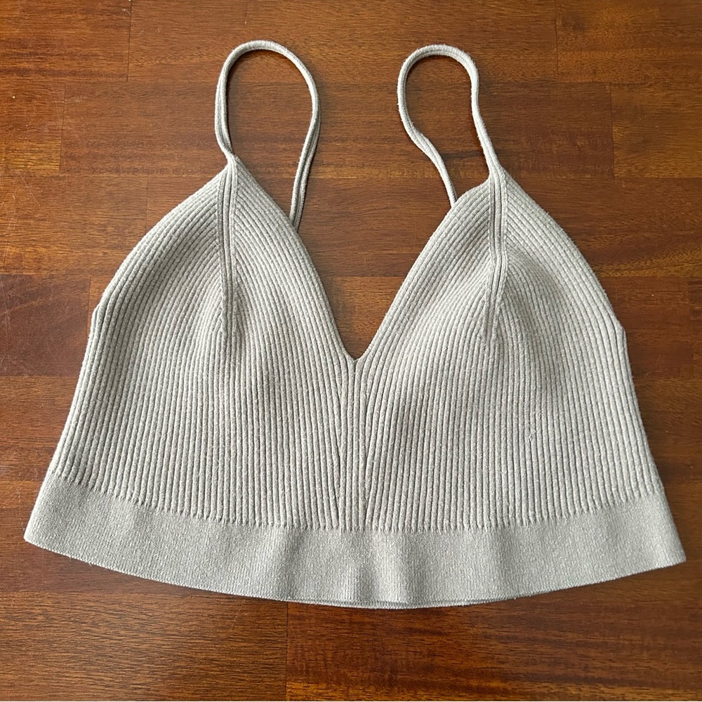 H&M cream tan‎ ribbed triangle v-neck bralette